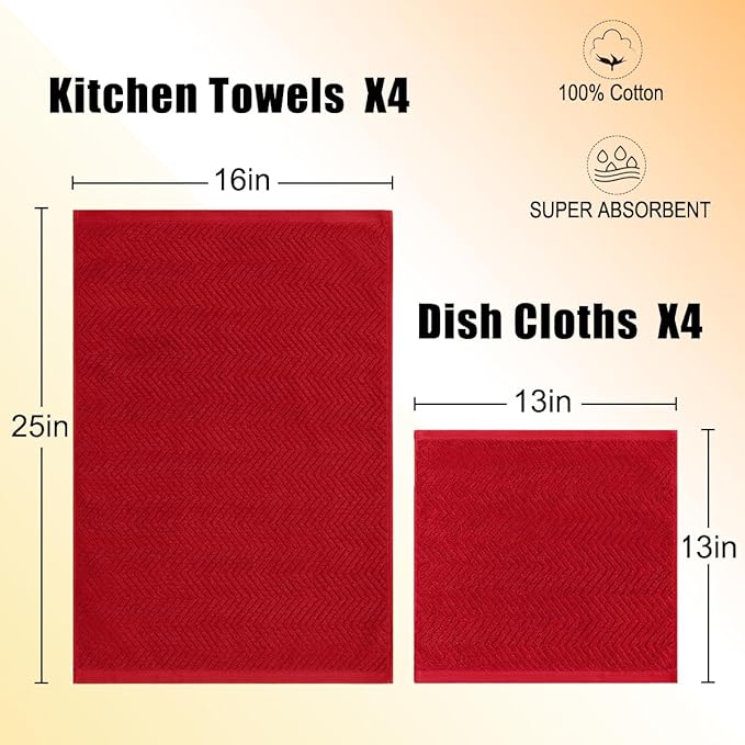 100% Cotton Kitchen Towels and Dishcloths Set