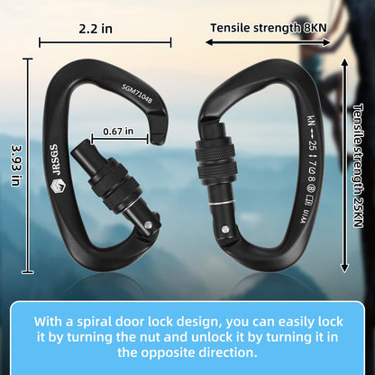 JRSGS UIAA Certified 25KN Locking Carabiner Heavy Duty Screw Lock D Shape Clip 5620 lbs for Rock Climbing Mountaineering Rope Access Rescue Caving Hunting Hammock Tree Work