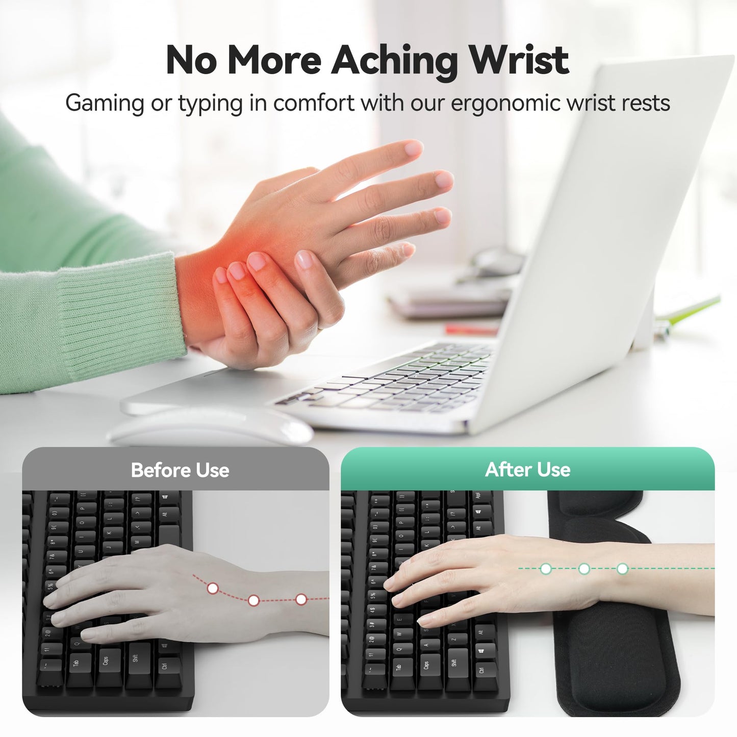 TECKNET 3-in-1 Ergonomic Mouse Pad & Keyboard Wrist Rest Set – Foldable Memory Foam Support, Non-Slip, Portable for Travel, Office, Laptop & Computer Use