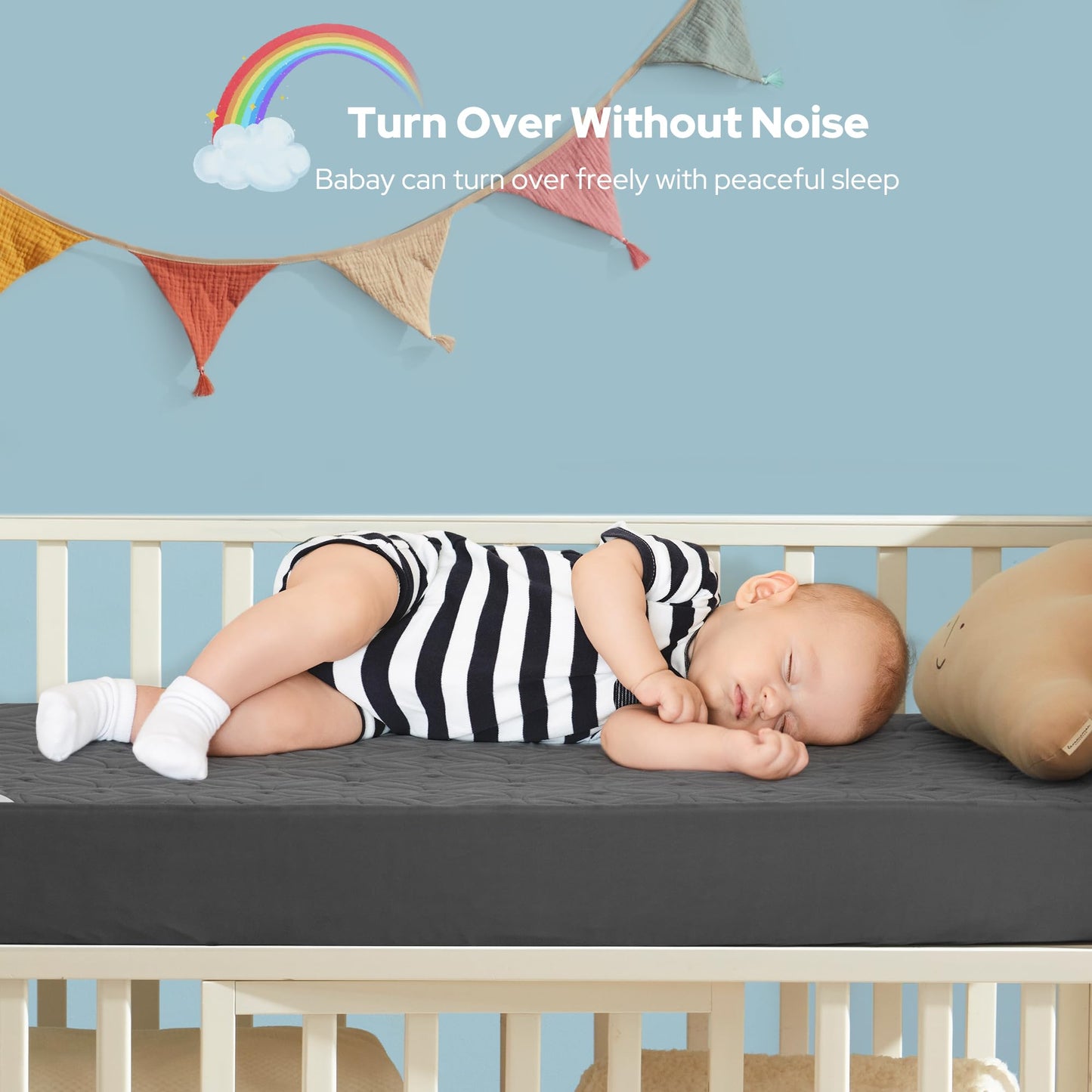 Waterproof Crib Mattress Protector 2 Pack, Soft and Breathable Crib Mattress Pad Cover, Noiseless Machine Washable Toddler Mattress Protector for Standard Baby Toddler Bed (52''x28'',Gray)