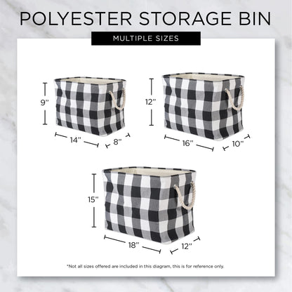 DII Buffalo Check Storage Collection Collapsible Bin with Handles, Medium Rectangle, 16x10x12, Tri Color Black