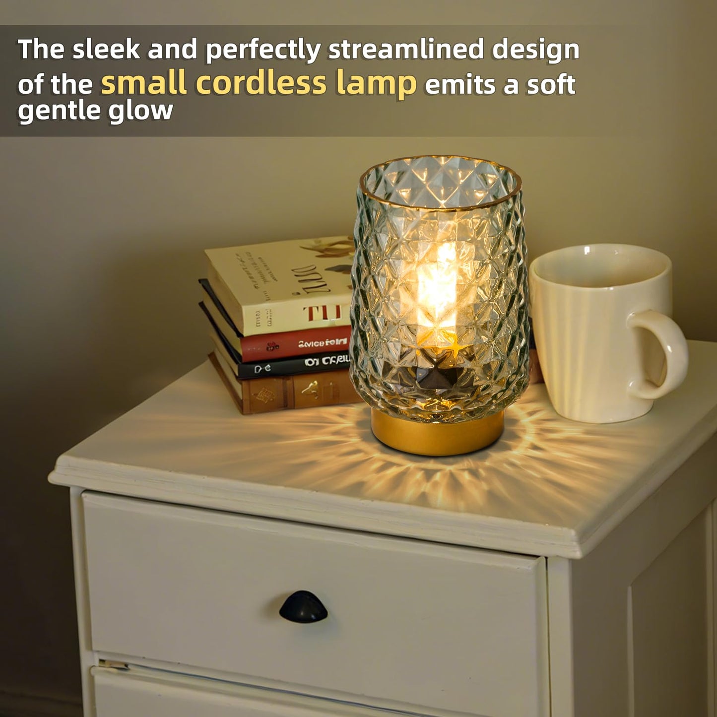 MJ PREMIER Battery Operated Table Lamp, Small Cordless Lamp with Timer Decorative Ambient Lighting, Emergency LED Lamp Nightstand for Bedroom Living Room Indoor Decor Housewarming Gift