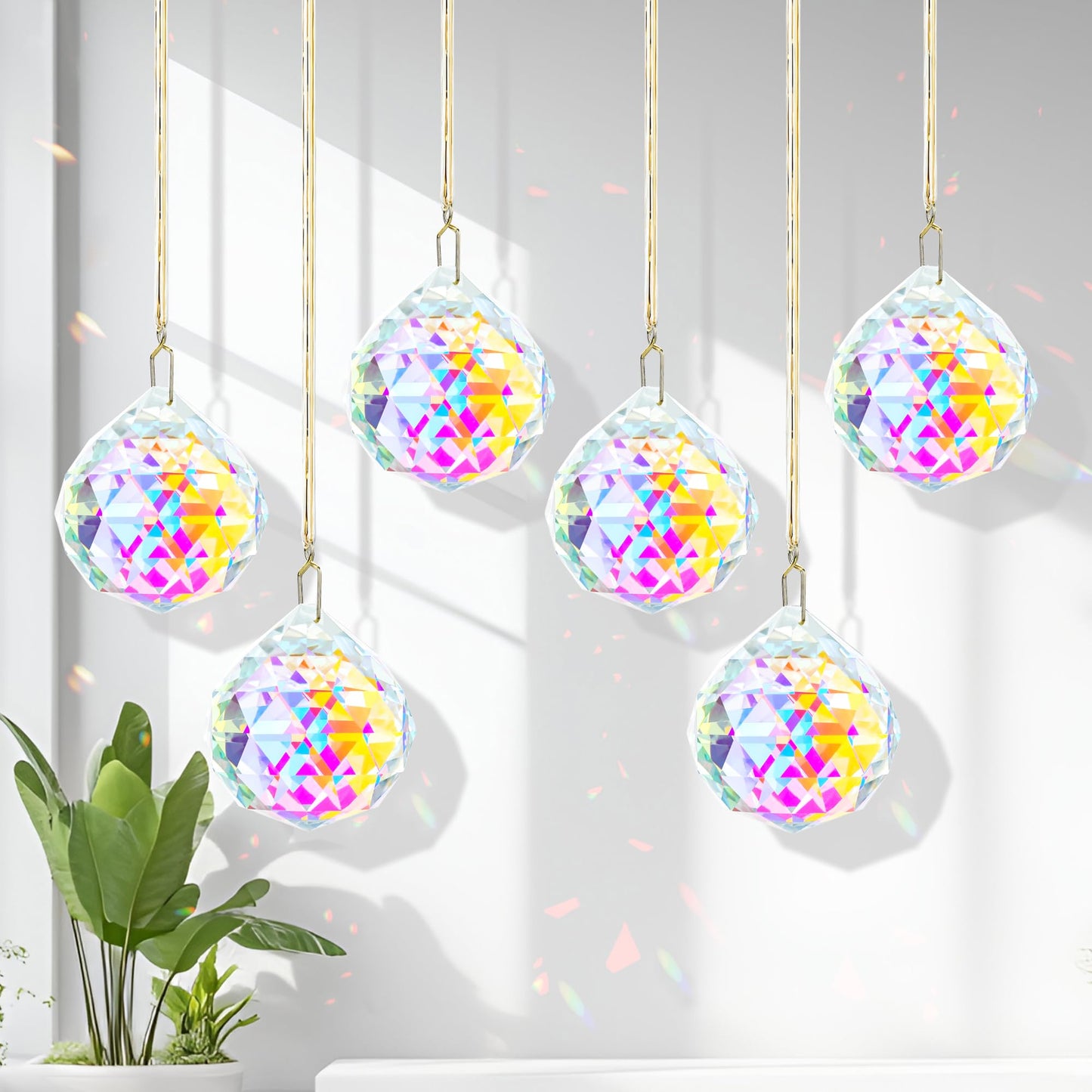 Set 6 Crystal Sun Catcher, AB Coating Ball Suncatcher Window Hanging Christmas Ornaments Rainbow Maker Prisms for Home Garden Decor