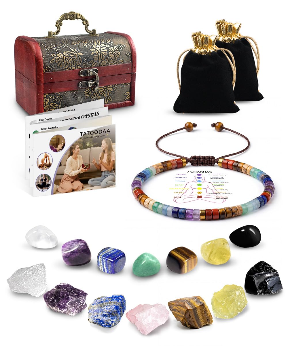 Chakra Bracelets Healing Crystals Set, Crystals and Healing Stones Reiki Energy Protection, Wooden Box, Mothers Day Birthday Gifts for Mom, Meditation Relax, Relief Anxiety Stress Gifts for Women
