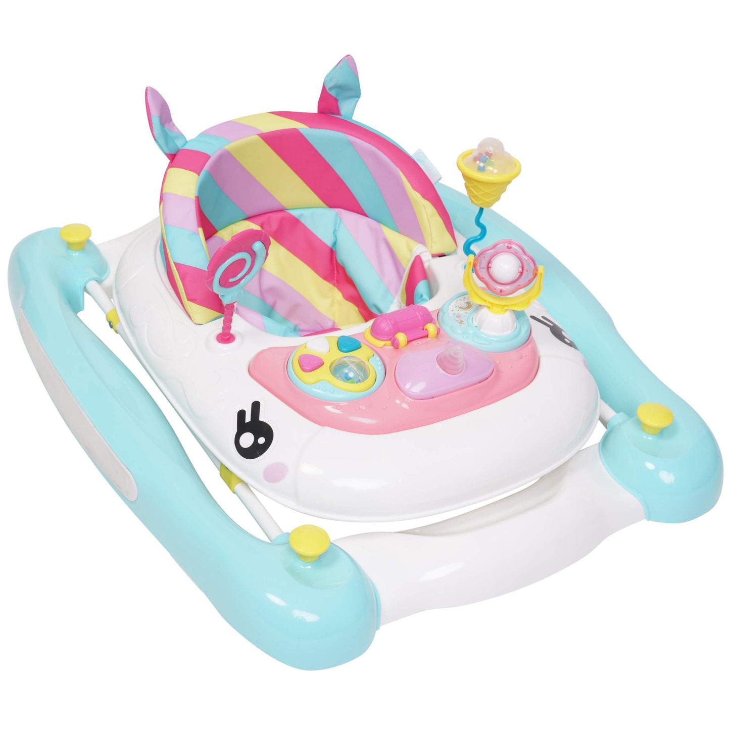 MyChild Unicorn 2-in-1 Walker Rocker, Pink Rainbow - Activity Center Baby Walker - Easy fold Frame for Storage - 6 Months + Anti Fall Blocks for Extra Safety and 3 Height Adjustment.