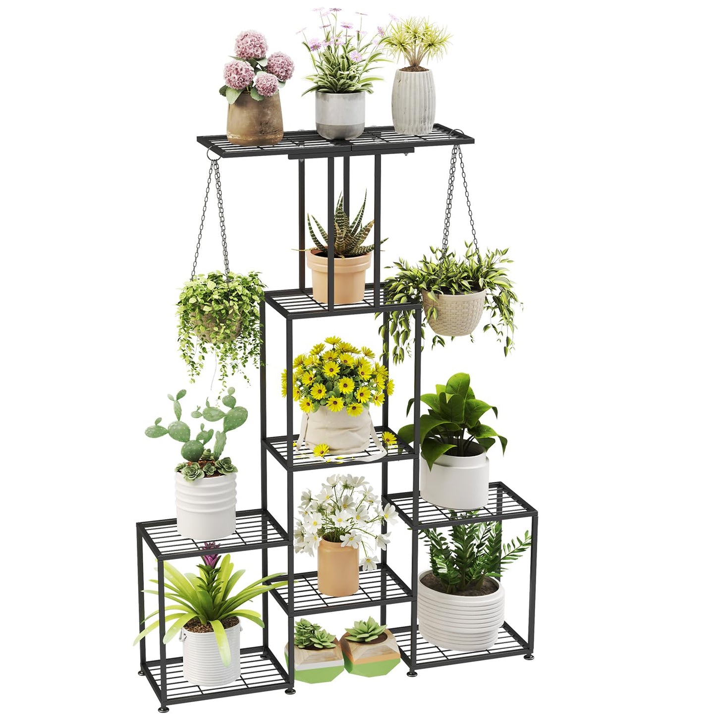 YUJCHMTZN Plant Stand Indoor Outdoor, Metal 6 Tier Tall Hanging Plant Shelf for Multiple Flower Planter Large Heavy Duty Ladder Plant Holder for Garden, Black (y-202)
