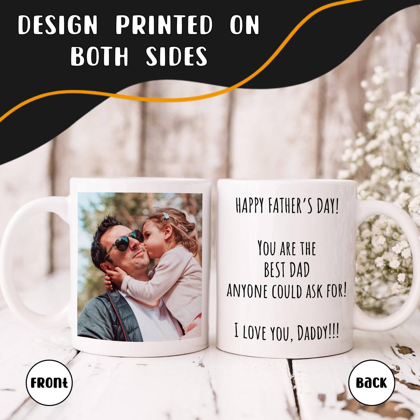 Giftbees Personalized Coffee Mug, Custom Picture Text or Logo Ceramic Mug, Customized Gift for Men & Women, Taza Personalizada with Photo and Words, Customizable 11 Oz Tea Cup | White