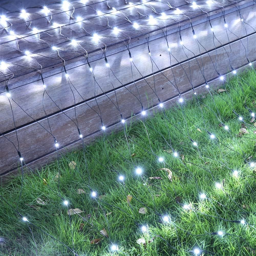 iBaycon 4ft x 6ft Christmas Net Mesh Lights, 8 Modes Timer Connectable Waterproof Christmas Lights for Trees, Bushes, Wedding, Garden, Outdoor Decorations (White, 1PACK)