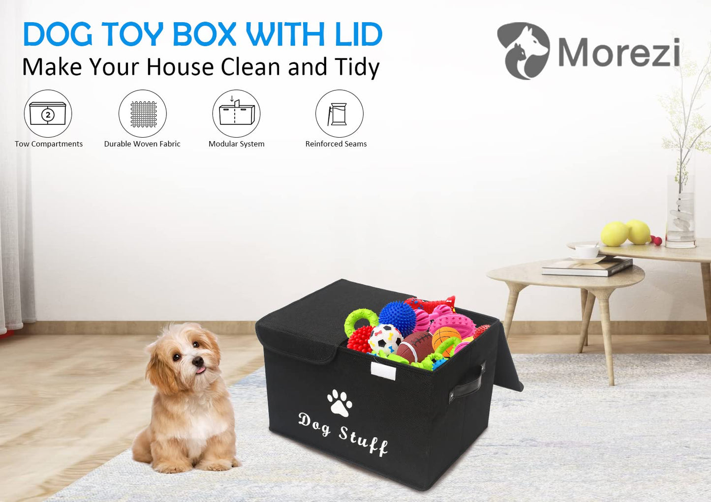 Dog toy box basket storage with lid perfect basket for dog toys grooming stuff living room playroom closet home organization - Dog - Black