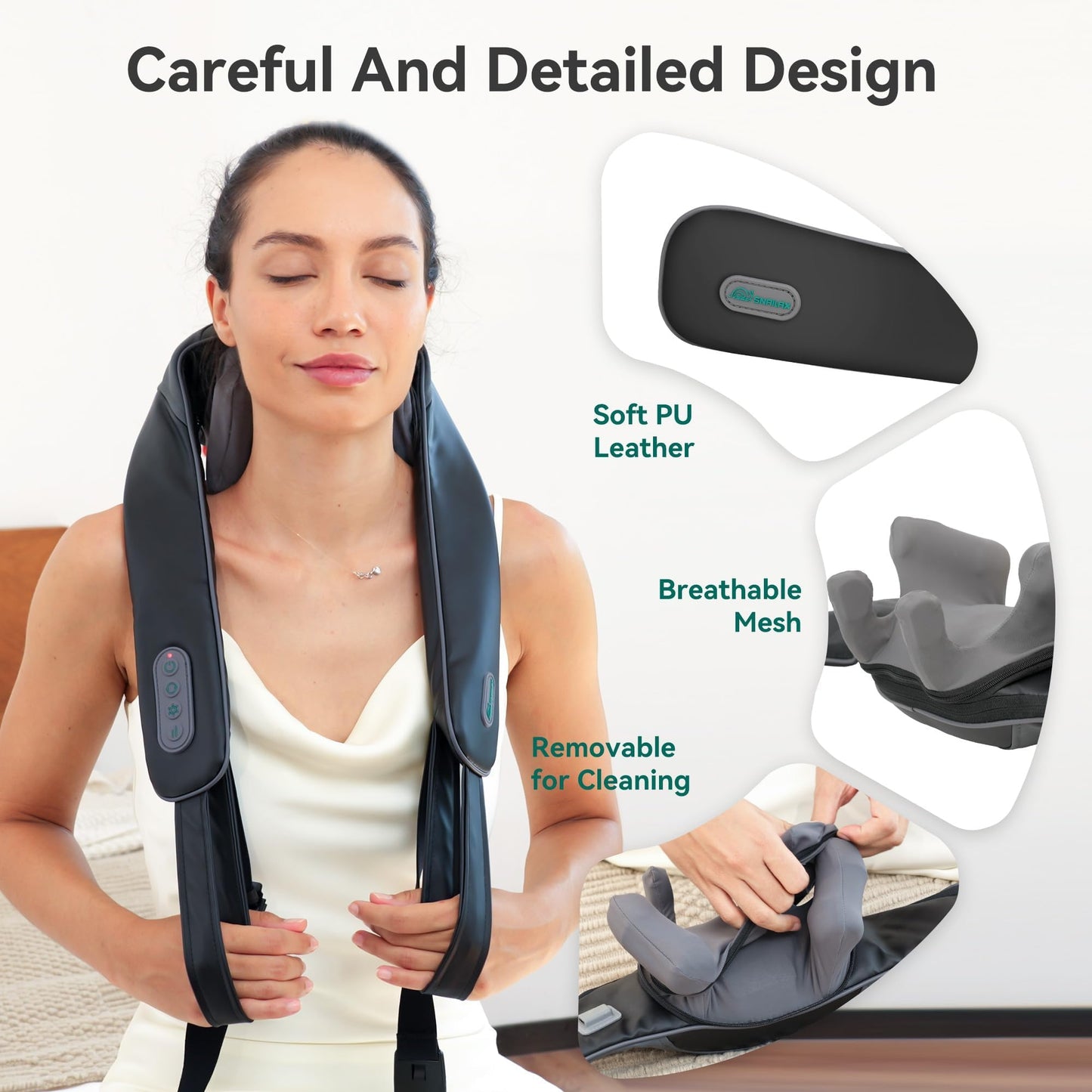 Snailax Cordless Neck Shoulder Massager with Soothing Heat, Fsa Hsa Eligible, Upgarded 4D Deep Tissue Kneading, Shiatsu Back Massager Pillow for Neck, Traps, Back, Gifts for Men Women Mom Dad