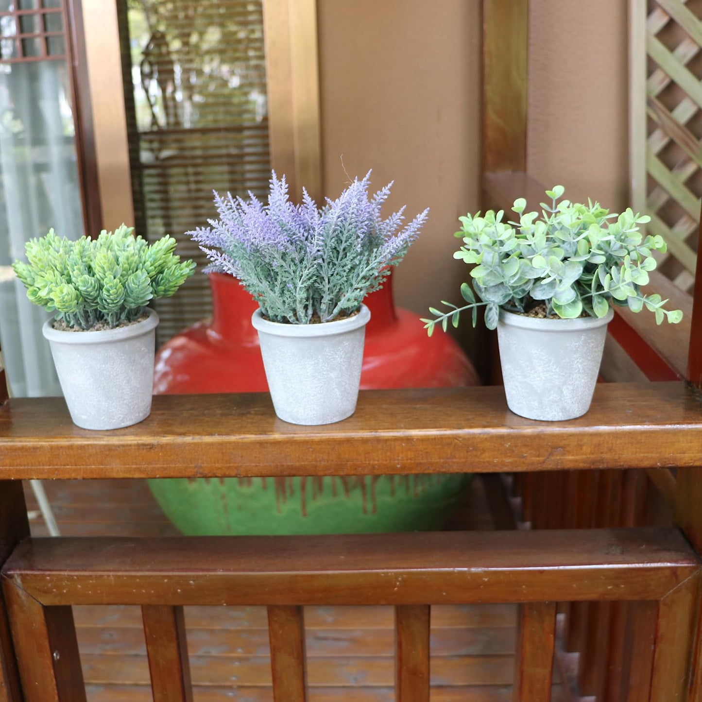 COTSEN 3 Pack Artificial Potted Plants Fake Potted Plants Artificia Eucalyptus Artificial Fake Flowers Hops Plants Artificial Lavender for Bookshelf Desk Home Decorate