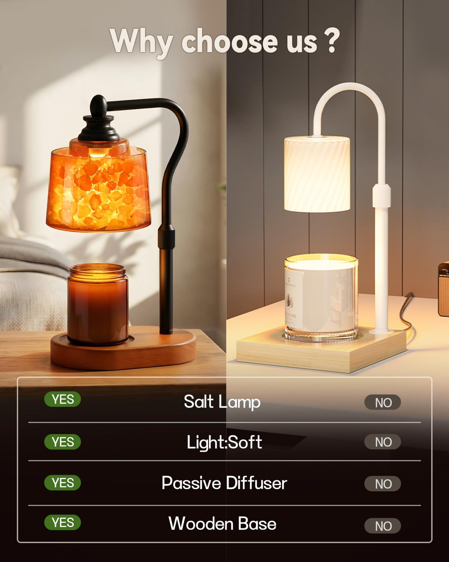 CaHomet 3-in-1 Candle Warmer Lamp with Timer Dimmable, Himalayan Salt Lamp & Passive Diffuser, Gifts for Women, House Warming Gifts, Wax Melt Warmer for Jar Candles (Black)