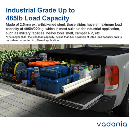 VADANIA 48" Ultra Heavy Duty Drawer Slide with Lock #D76, 3" Widening Black-electroplated Cold-Rolled Steel, Industrial Grade Heavy Load Capacity, 3-Fold Full Extension, Side Mount, 1-Pair