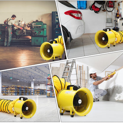 10 in Utility Blower Fan, 3300 RPM High-Speed Ventilation Fan with 33 ft PVC Duct Hose, CE & IP44 Waterproof Rated, Industrial Portable Air Blower Ventilator for Basements, Tunnels, Factories