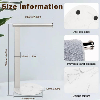 Siyzda Hand Towel Holder Stand for Bathroom, L- Shaped Standing Hand Towel Rack, Towel Bar Kitchen Vanity Countertop Organizer, SUS304 Stainless Steel Material (Marble Base, Brushed Nickel)