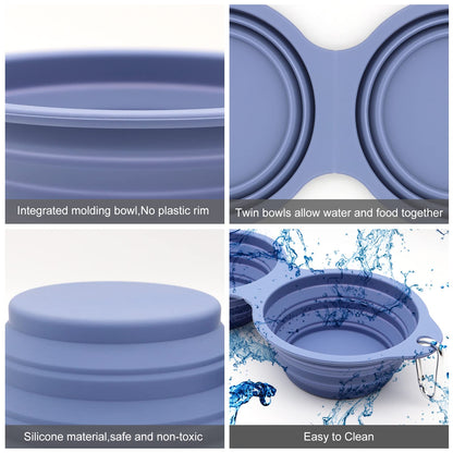 SLSON Collapsible Dog Bowls,Integrated Molding Dog Double Bowl No Plastic Rim 2 in 1 Foldable Pet Food & Water Bowl Cat Feeder Dish for Walking,Hiking,Camping (Cold Grey)