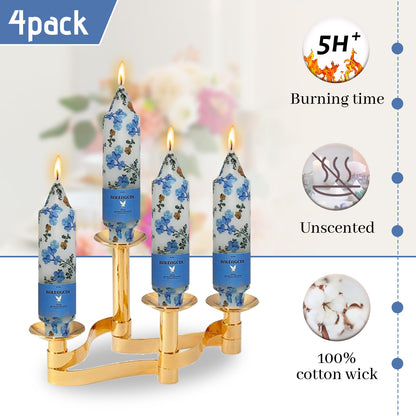 Print Taper Candle Forget-me-not Floral Short Candles Handmade Unscented Candlesticks 5 Inch Smokelss Candle Sticks for Holiday Decor Gifts Set of 4
