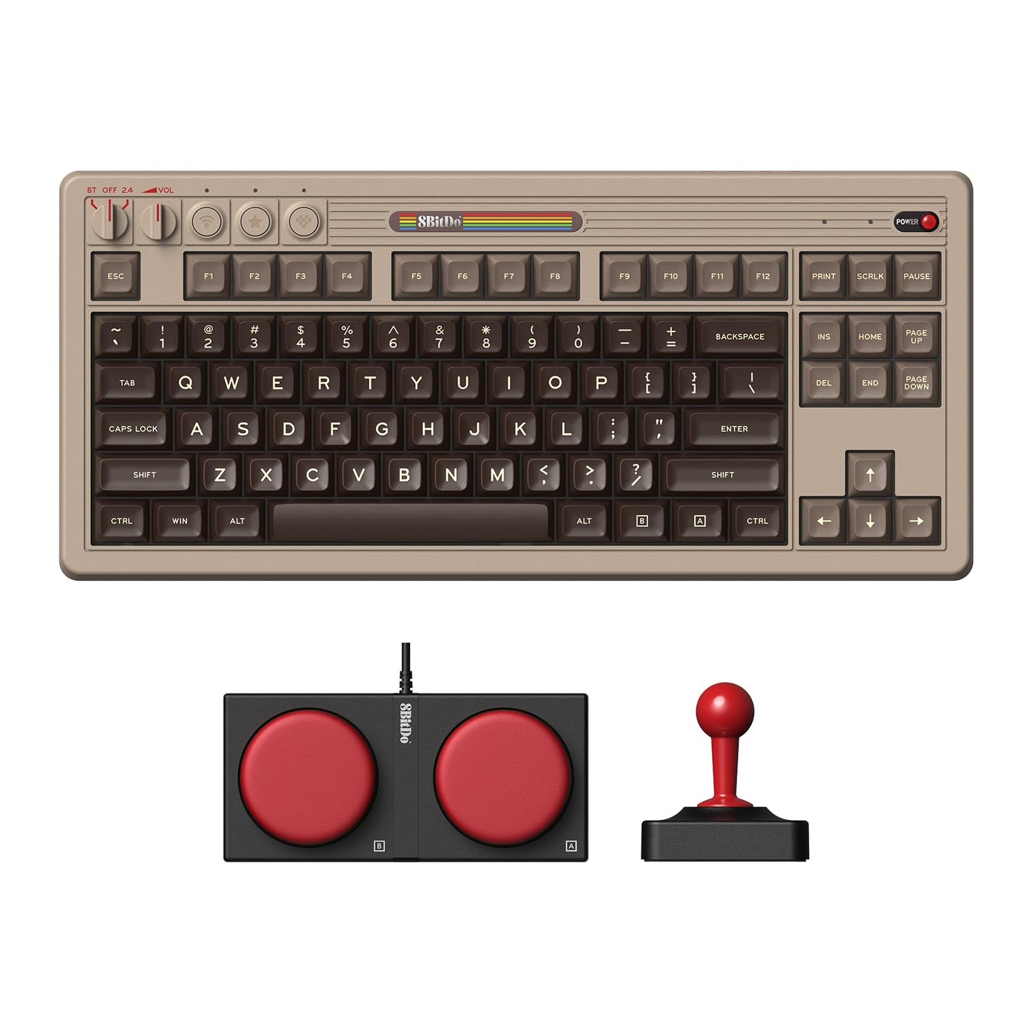 8Bitdo Retro Mechanical Keyboard, Bluetooth/2.4G/USB-C Hot Swappable Gaming Keyboard with 87 Keys, Dual Super Programmable Buttons for Windows and Android - N Edition