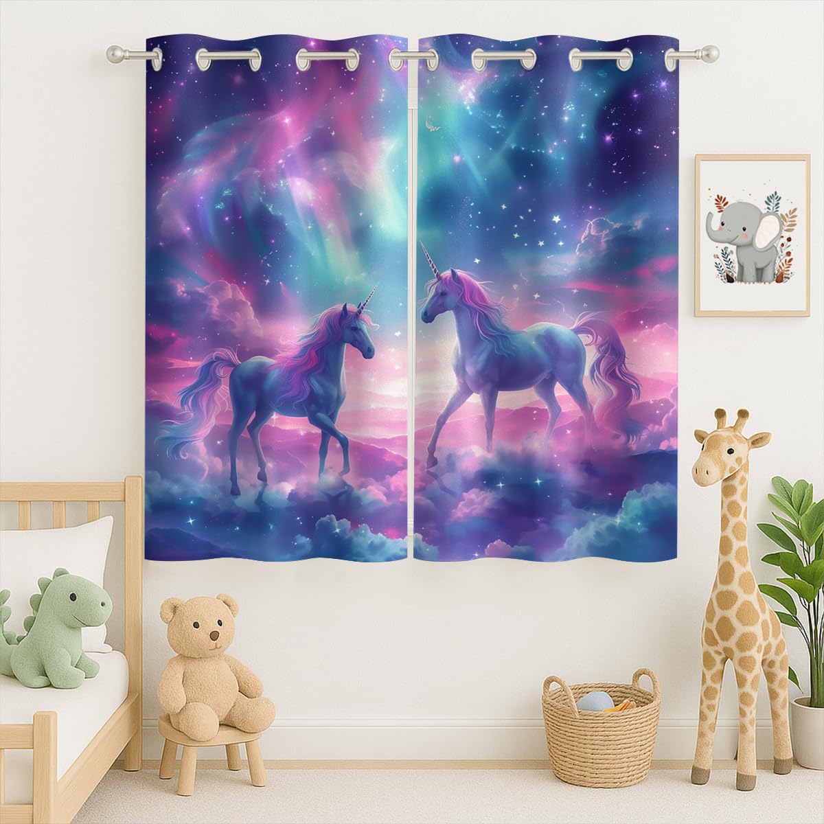Fantasy Unicorn Blackout Curtains for Girls Boys Kids Teens Home Decor, Cute Starry Sky Stars Galaxy Grommet Thermal Insulated Drapes Darkening Window Curtain for Bedroom Living Room, 42 x 45 Inch