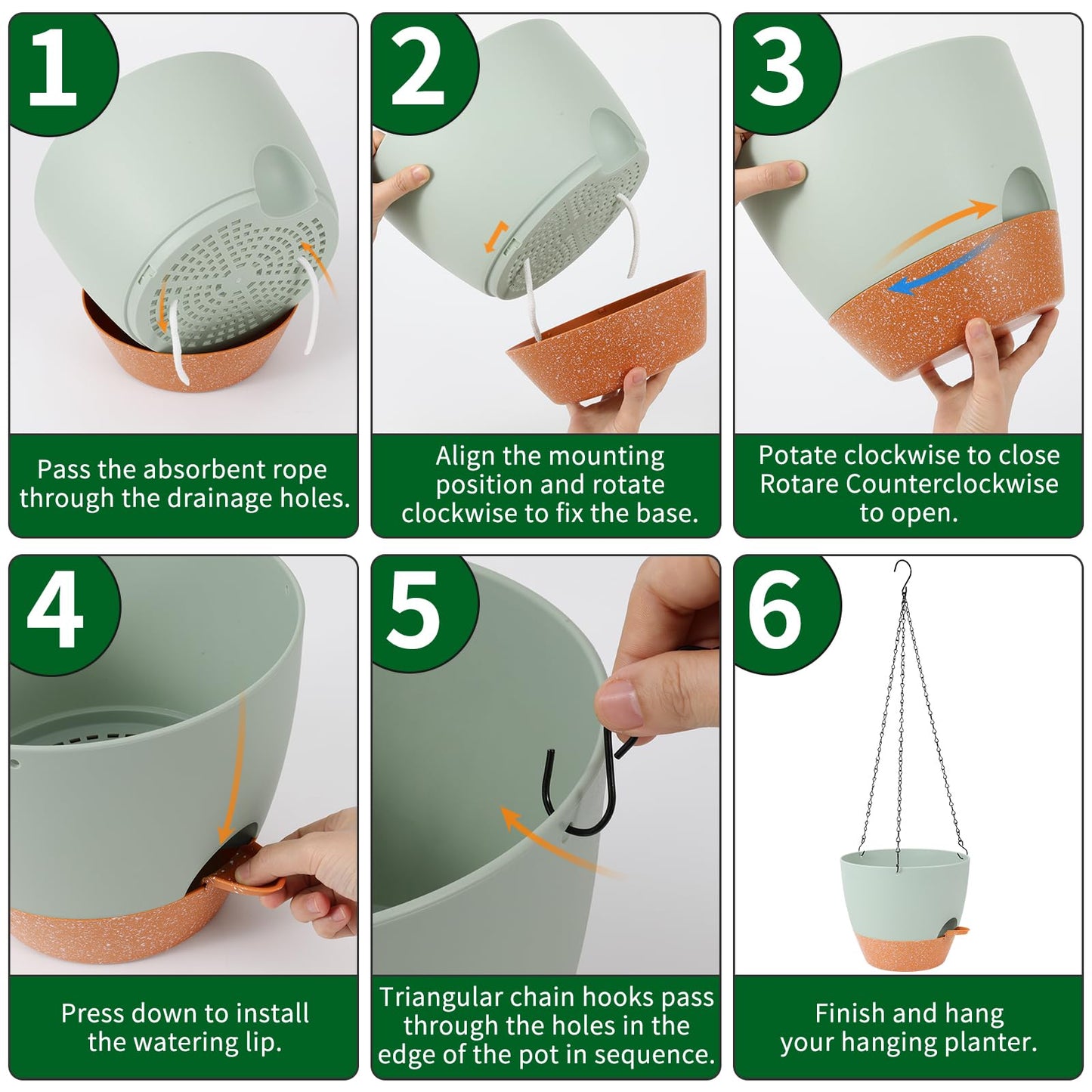 GARDIFE Hanging Planter, 10 inch Hanging planters for Indoor. Outdoor Plants, Self Watering Plant Pot, 2 Pack Large self Watering Hanging Planter, Green