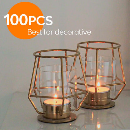 8 Hour Tea Light Candles 100 Pack Long Burning Time Unscented White