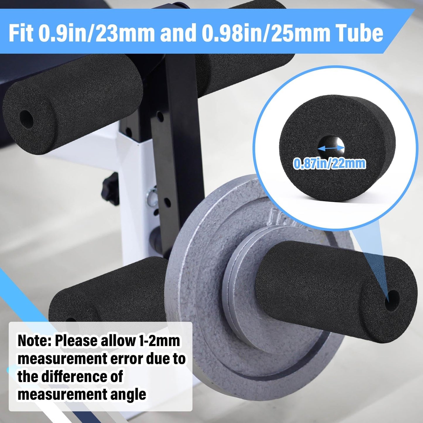 Deekin 4 Pcs Foam Foot Pad Rollers Buffer Tube Cover for Exercise Machine Home Gym Equipment Replacement Pads for Leg Extension Weight Bench Inversion Table(0.87 x 2.56 x 4.53 Inches)