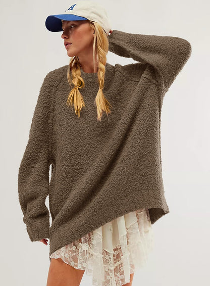 Beaully Women's Oversized Long Sleeve Crewneck Fuzzy Knit Warm Sweaters 2025 Fall Pullover Sweater Tops