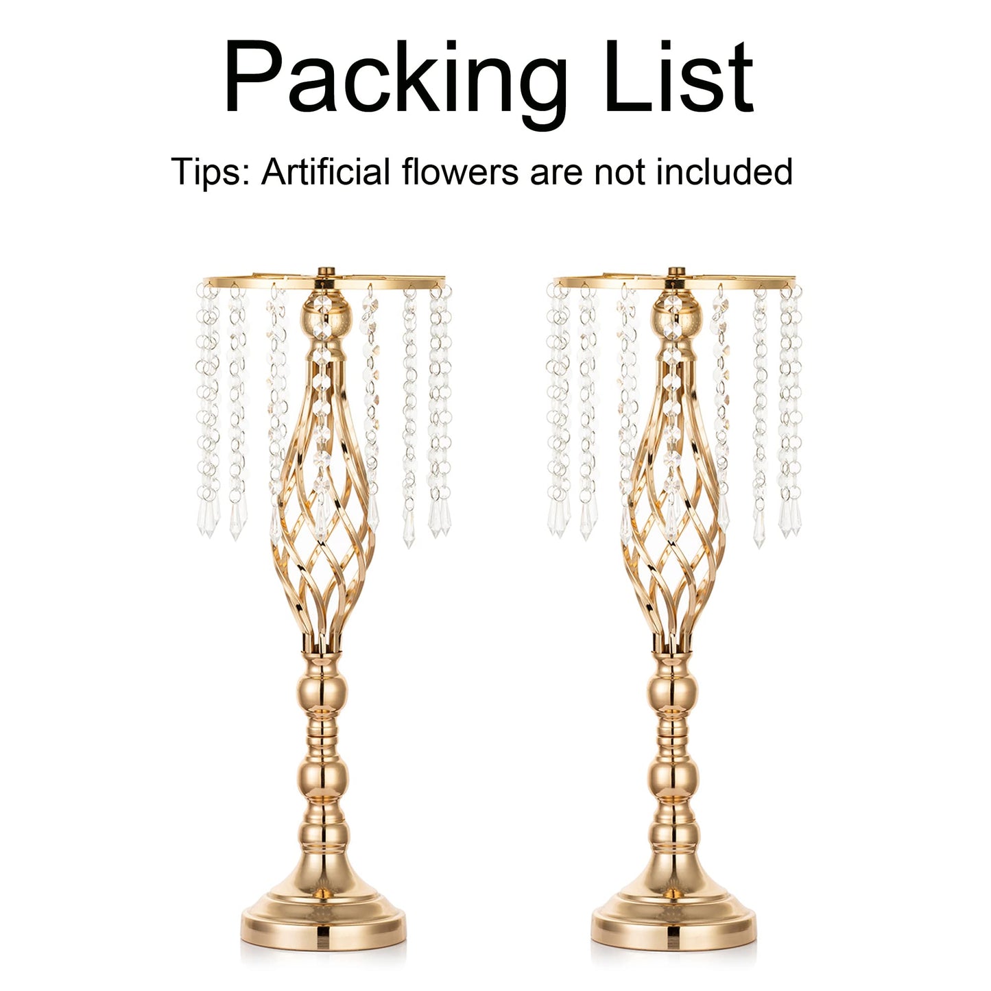 Inweder Gold Vases Centerpieces for Table: 21.7" Tall Flower Stand with Crystal Patent for Wedding Center Piece Party Event Set of 2