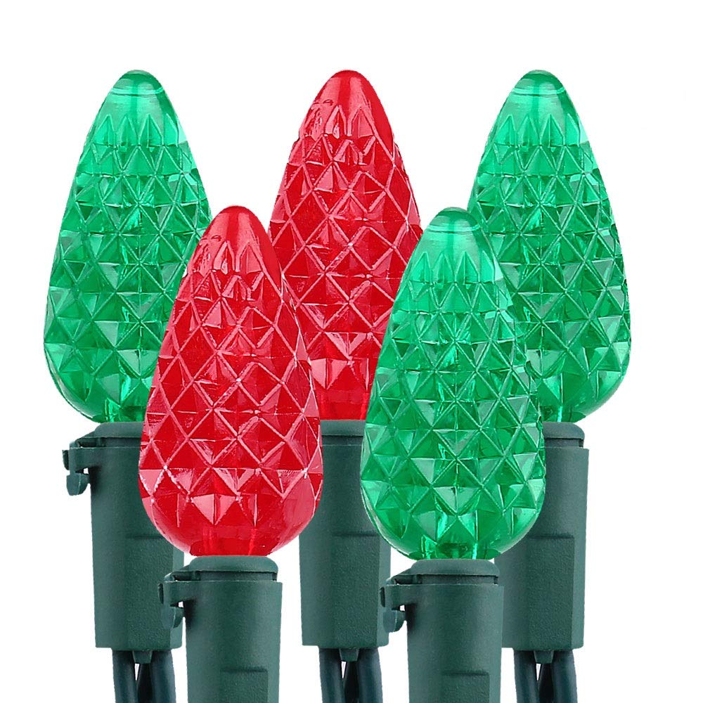 Brizled Red & Green C5 Christmas Lights, 33ft 100 LED Christmas Lights, Connectable 120V UL Certified Mini Xmas Light String Faceted Xmas Light for Christmas Tree Party Roof Indoor Outdoor Decor