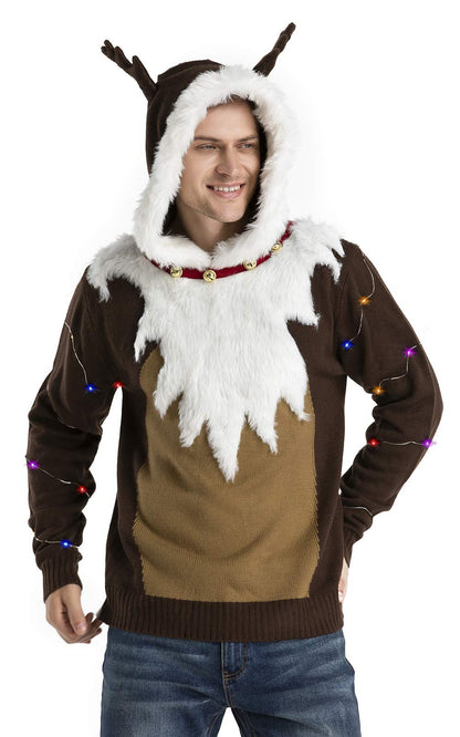 Unisex Men's Ugly Christmas Sweater LED Light Funny Novelty Knit Pullover (Large)
