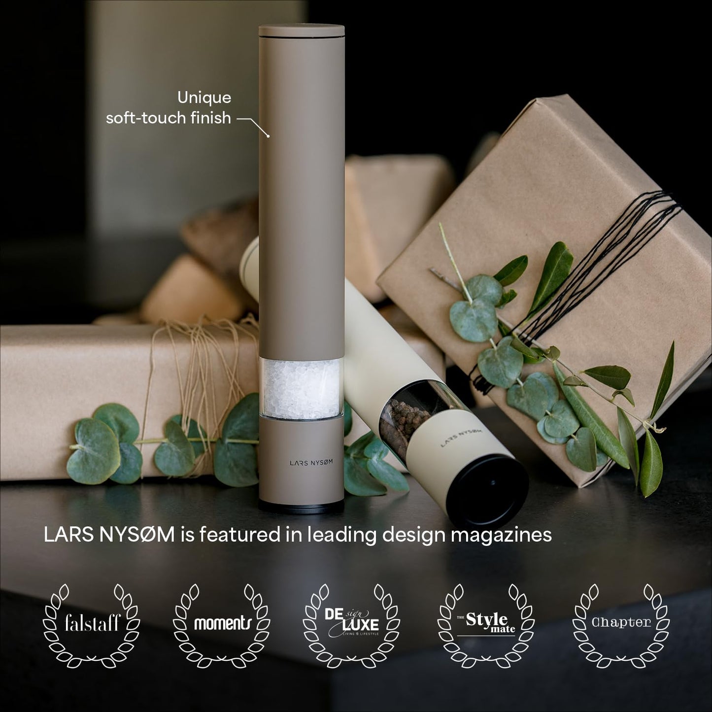 LARS NYSØM Salt Pepper Mill Manual with Adjustable Ceramic Grinder from coarse to fine I Design Spice Mill (Stone Blue)