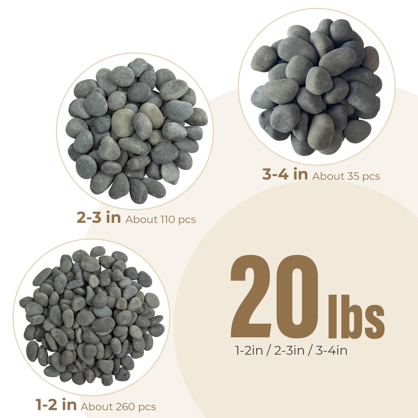 VINICS 20lbs Natural Unpolished Bulk Pebbles,1-2 Inch Black River Rocks, Hand-Picked Premium Stones for Landscaping and Garden Design, Fish Tank, Flower Pots, Pathways and Backyard