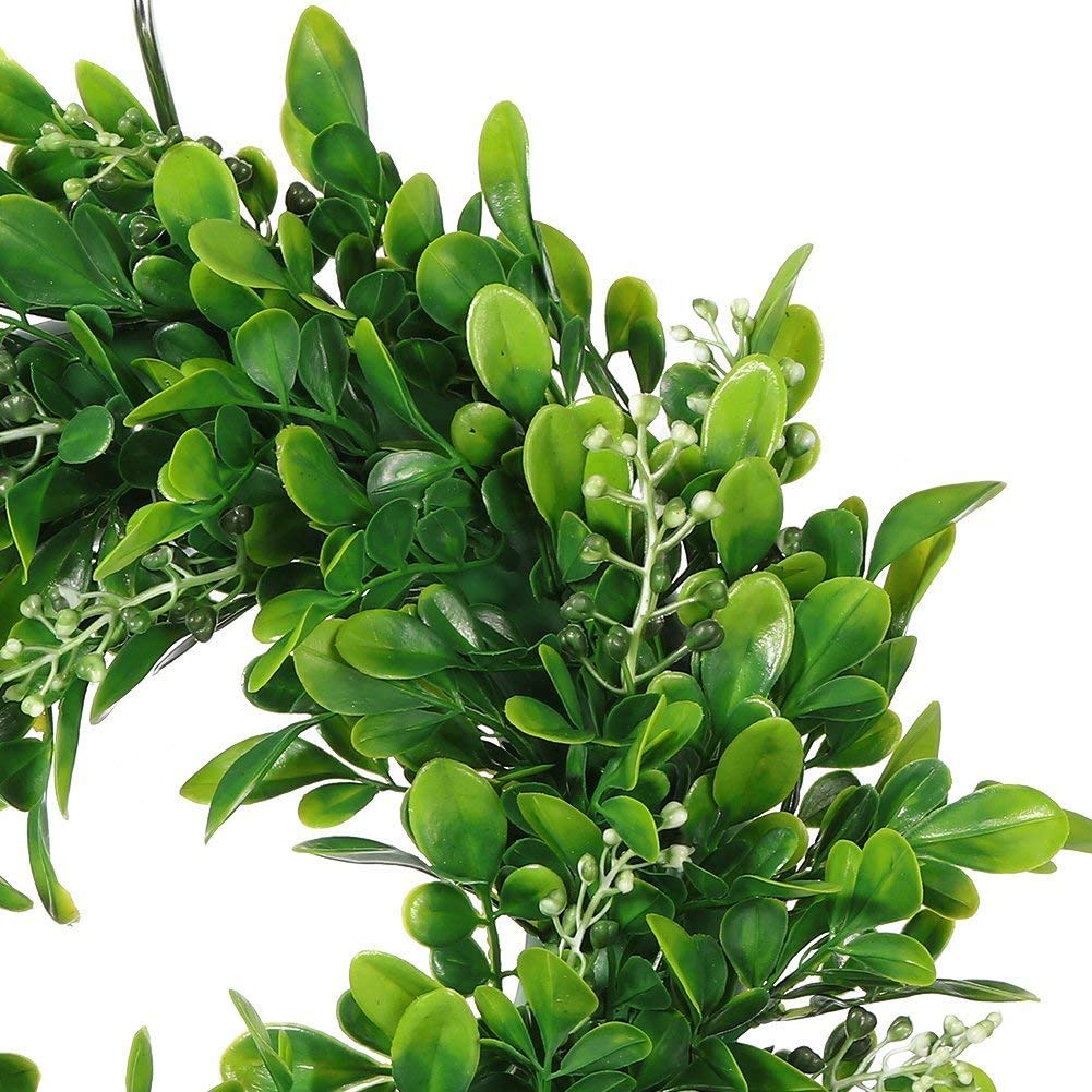 LSKYTOP 4 Pcs Boxwood Wreath Artificial Green Leaves Wreath Door Wall Window Decoration,11Inch/PC