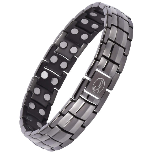 JEROOT Magnetic Bracelets for Men, Pure Titanium Bracelet (3500Gauss Per Magnet), Men's Bracelet Lymphatic Jewelry Gifts (Gray-2)