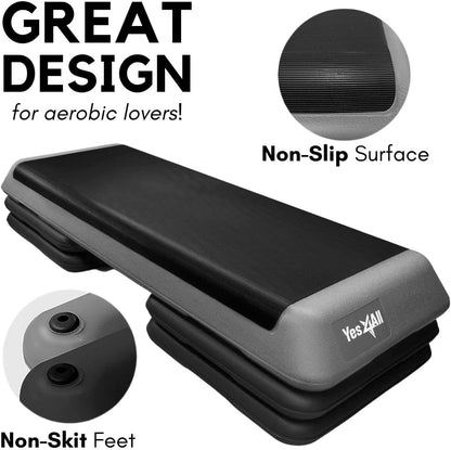 Yes4All Adjustable Workout Aerobic Exercise Step Platform Health Club Size with 4 Adjustable Risers Included and Extra Risers Options
