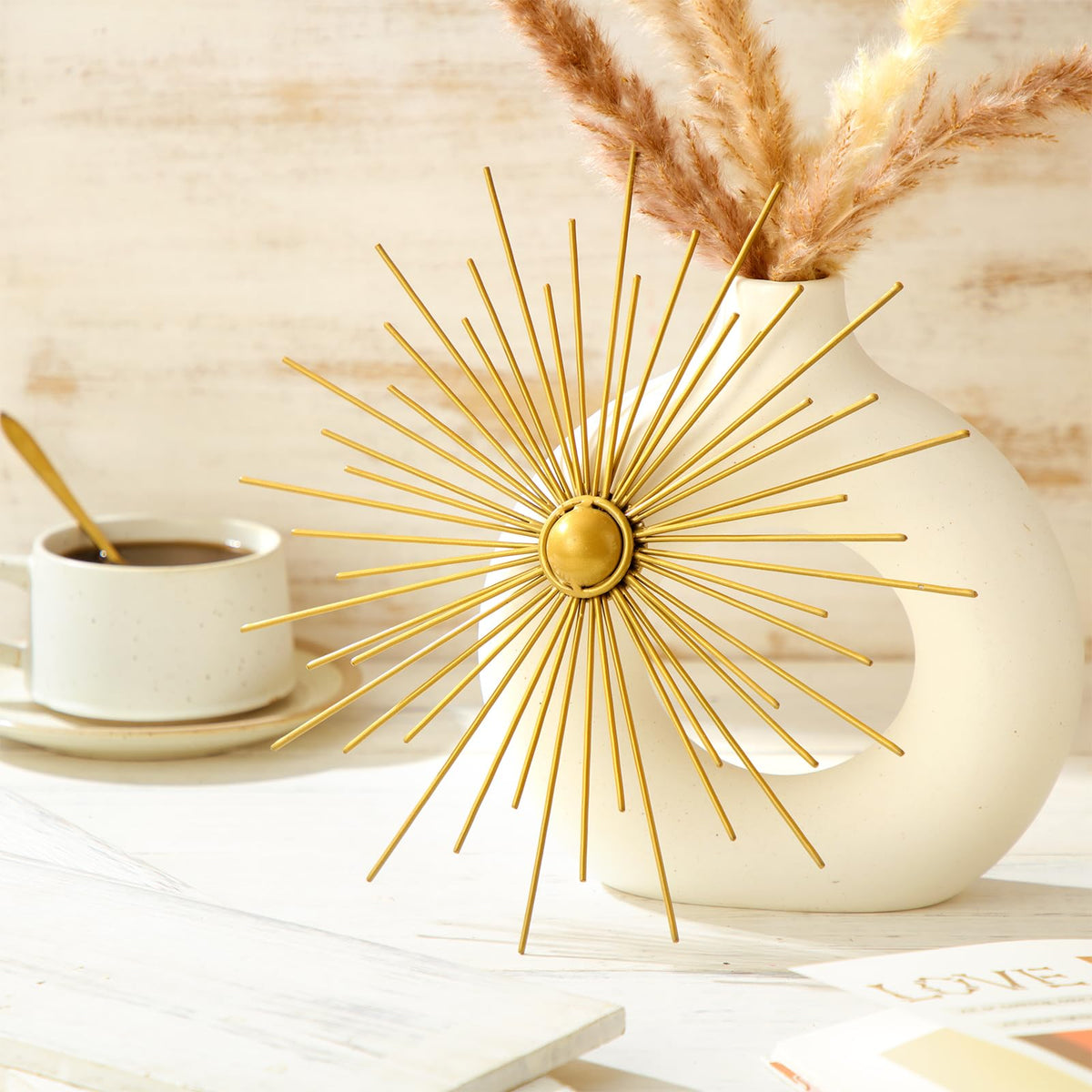 Barydat 6 Pcs Gold Sunburst Wall Decor Metal Bling Starbursts Wall Art Mid Century Modern Round Decoration Radial Boho Home Artwork for Living Room Hanging Accents Bedroom Entryway Dorm