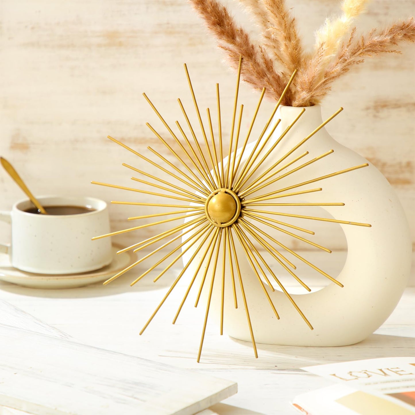 Barydat 6 Pcs Gold Sunburst Wall Decor Metal Bling Starbursts Wall Art Mid Century Modern Round Decoration Radial Boho Home Artwork for Living Room Hanging Accents Bedroom Entryway Dorm