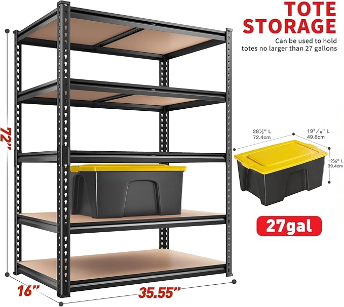 REIBII 2400LBS Storage Shelves 5 Tier Garage Shelving Heavy Duty, Adjustable Metal Shelving Unit, Garage Shelves for Basement, Warehouse, Pantry, Closet, Kitchen 72" H x 35.55" W x 16" D, 2 Pack | Heavy Duty, Adjustable, 2020LBS Capacity, Garage, Pantr...
