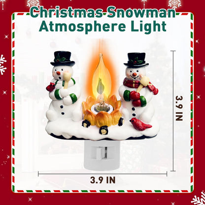Christmas Decorations，Snowman Campfire Night Light，4 Inch Resin Rotating Plug Christmas Night Light with Flame Flicker Effect, Suitable for Children's Room, Hallway, Living Room, Staircase Decoration