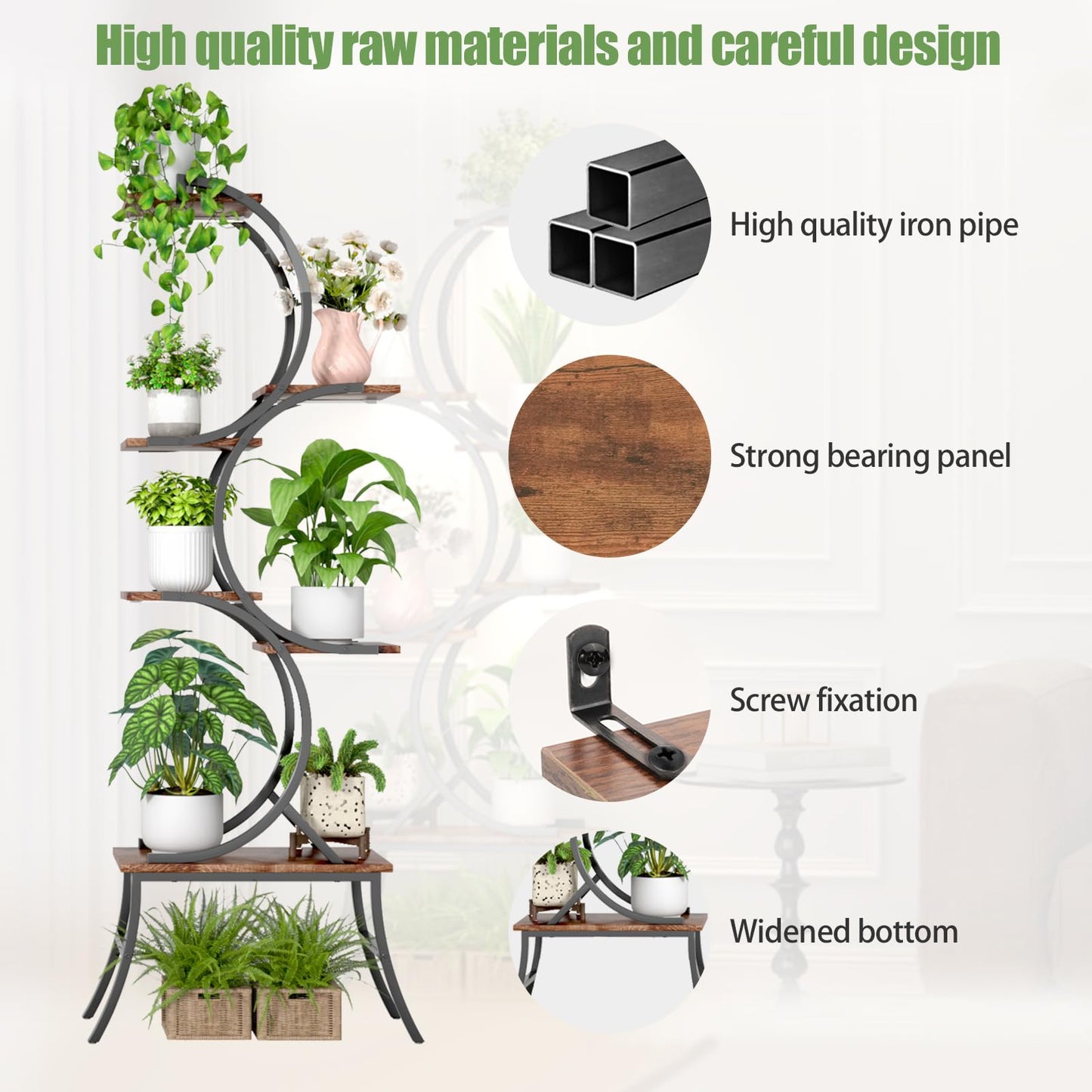 VERASCOT Plant Stand Indoor with Grow Lights - 63'' Tall Plant Stand Corner Plant Stands 6 Tiered Large Flower Holder Display Rack for Living Room Bedroom Office Home Decor
