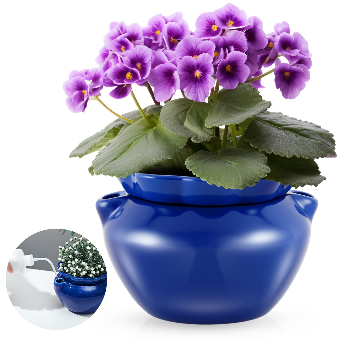 Sunnychicc 1 Sets African Violet Pots 7.5 Inch Self Watering Pot for Indoor Ceramic Self Watering Planter for Flower Lovers Ideal Plant Pot Thriving Flower Maintenance