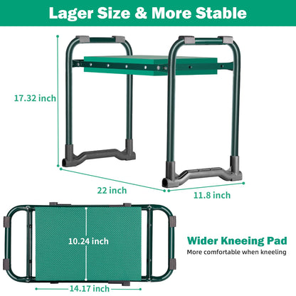 TomCare Garden Kneeler and Seat 10.24” Wide Kneeling Pad Garden Bench with 2 Tool Pouches Heavy Duty Stable Gardening Stool Tools Foldable Gardening Gifts for Women Men Seniors Gardeners, Green