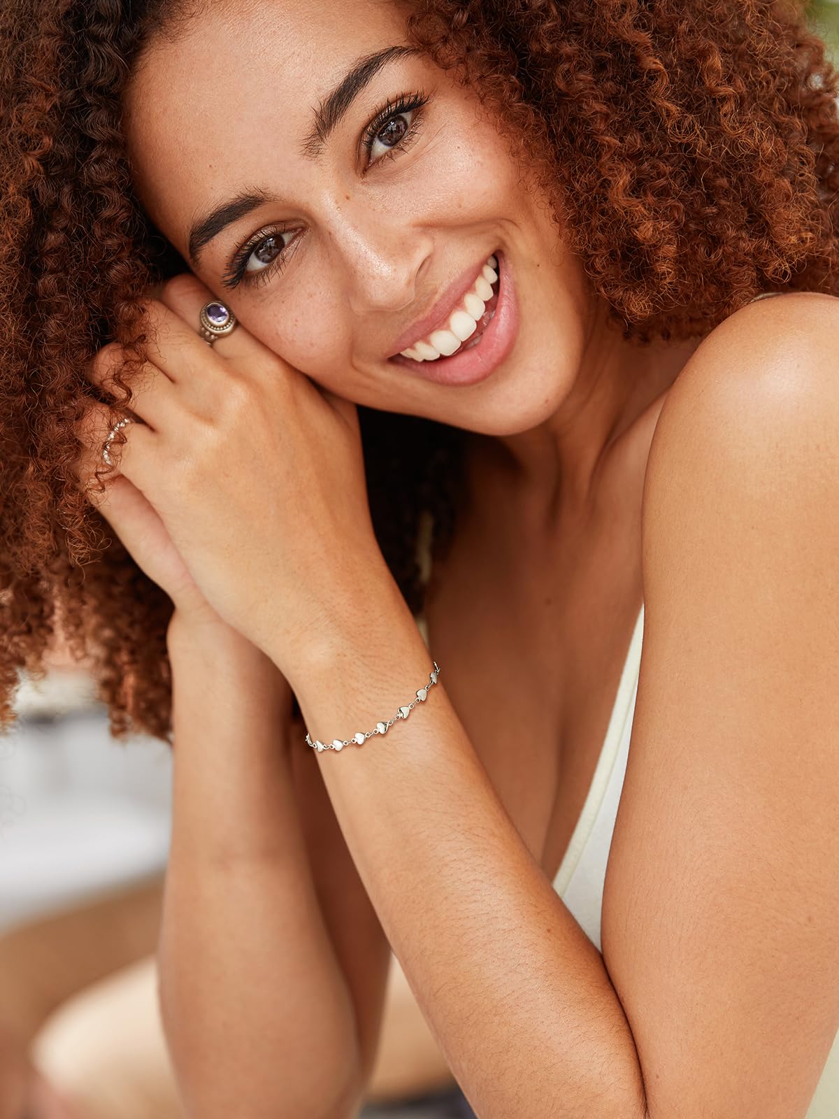 U7 Men Women Stainless Steel Heart Link Chain Bracelet, 8 Inch