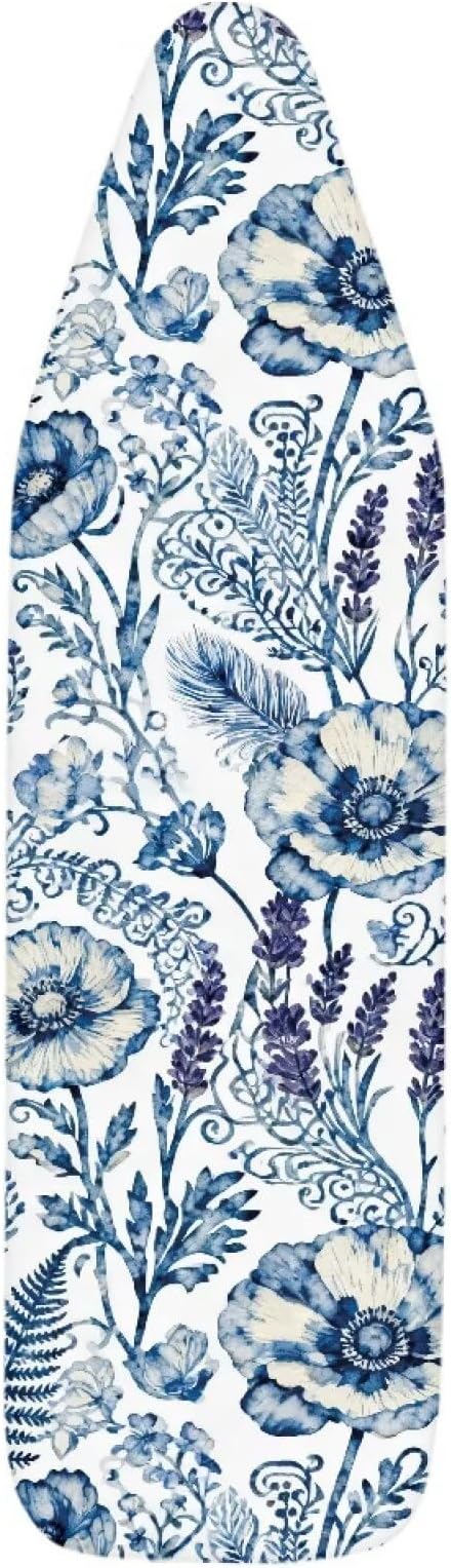 Blue Floral Print Ironing Board Cover Heavy Duty Thick Padding Iron Board