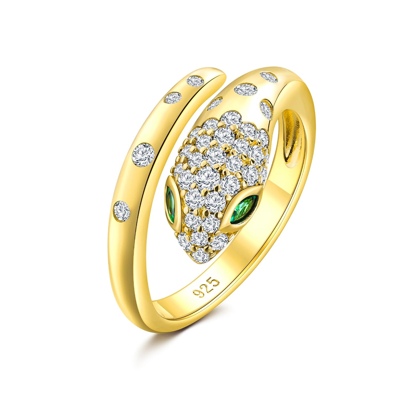RANDES Snake Rings for Women Gothic Jewelry 925 Sterling Silver Adjudtable Statement Cocktail Ring Emerald Cz Yellow Gold Plated Ring Size 8
