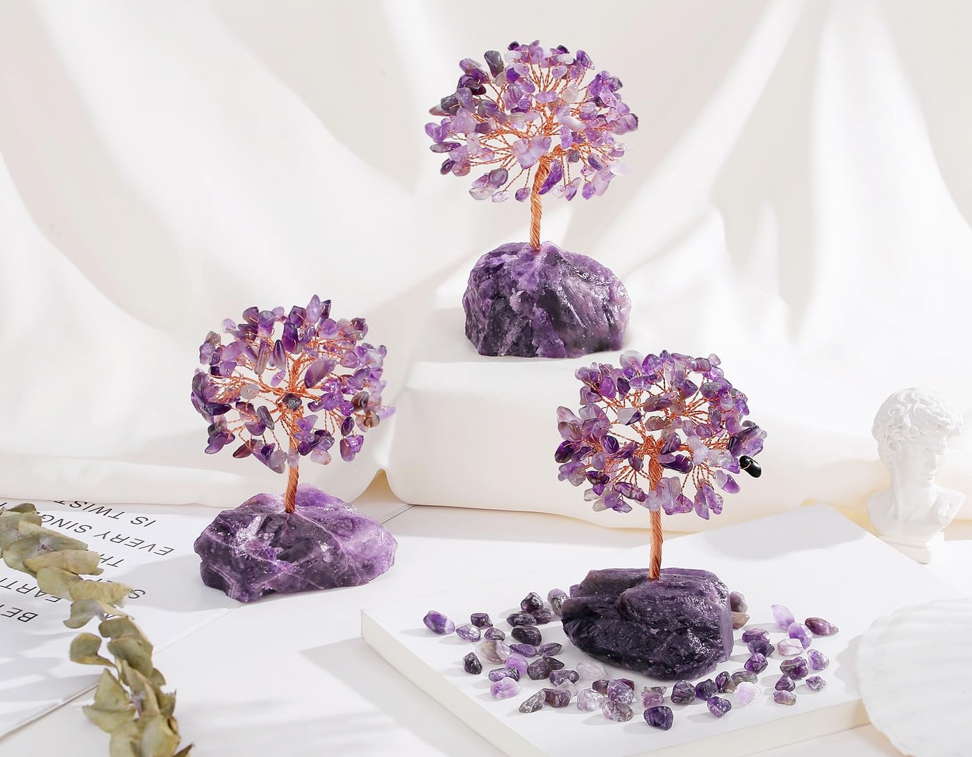 QINJIEJIE Amethyst Crystal Tree of Life Decor Crystals and Healing Stones Reiki Natural Crystals Base Copper Wire Spiritual Meditation Energy Purple Room Office Desk Decor Purple Gifts for Women