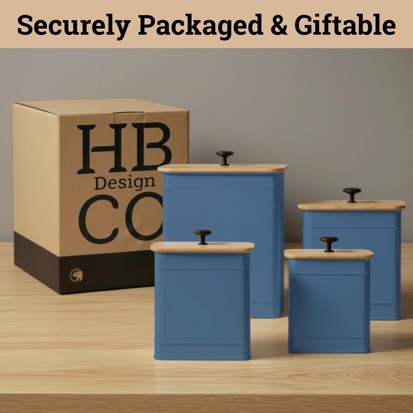 Kitchen Canisters for Countertop Set of 4 with Customizable Chalkboard Labels & Marker Pen - Big Iron Kitchen Canister Set with Airtight Lids - Blue Canisters - Sugar Tea Coffee Containers Sets