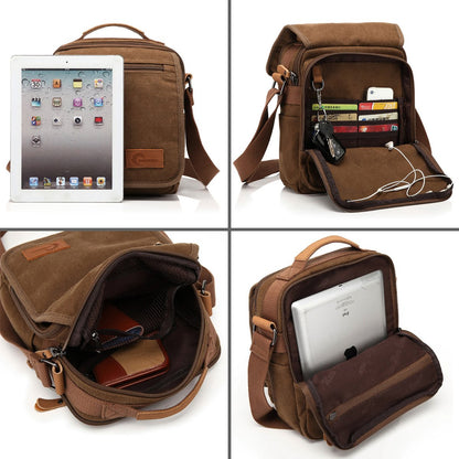 CHEREEKI Canvas Bag, Shoulder Bag Messenger Bag with Multiple Pockets (Hold 10 inch Tablet, Kindle)