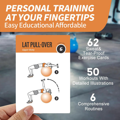ELAORY Stability Ball Workout Cards, 62 Exercises Cards Deck Large Size 5" x 3.5" Fitness Cards for Women & Men, Beginner Fitness Guide to Training Exercises at Home or Gym