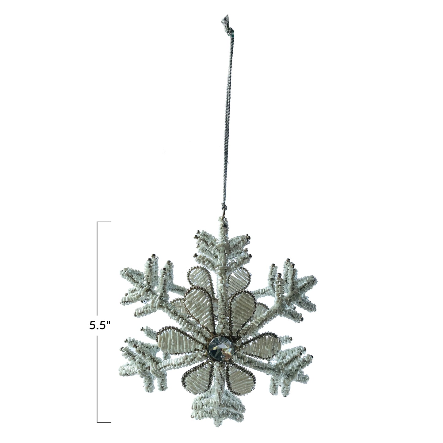Creative Co-Op Metal and Glass Beaded Snowflake Ornament, White and Silver Finish